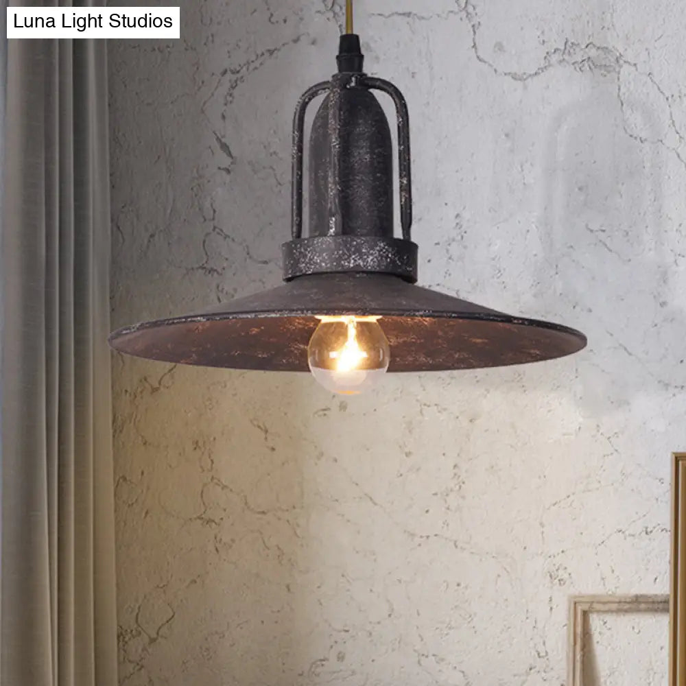 Rustic Metallic Hanging Light Fixture with Saucer Shade - Ideal for Coffee Shop