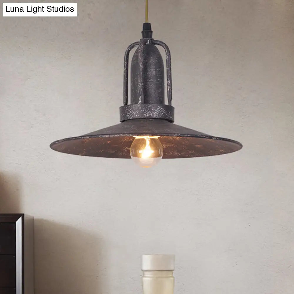 Rustic Metallic Hanging Light Fixture with Saucer Shade - Ideal for Coffee Shop