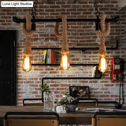 Lámpara colgante rústica DecorBites™ de tubería de agua metálica con cuerda de cáñamo - Araña negra para restaurante