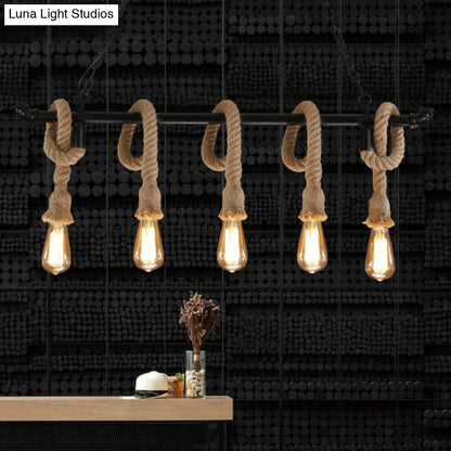 Lámpara colgante rústica DecorBites™ de tubería de agua metálica con cuerda de cáñamo - Araña negra para restaurante