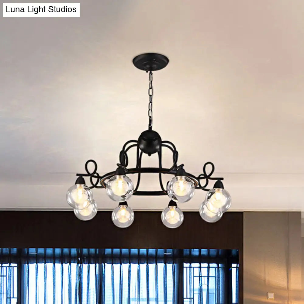 Rustic Mini Ball Clear Glass Pendant Light Fixture - 6/8-Light Hanging Chandelier in Black