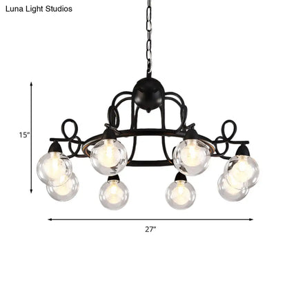 Rustic Mini Ball Clear Glass Pendant Light Fixture - 6/8-Light Hanging Chandelier in Black