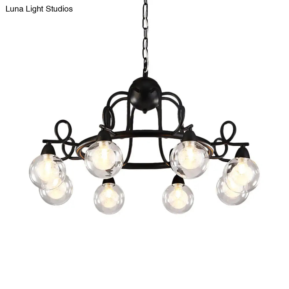 Rustic Mini Ball Clear Glass Pendant Light Fixture - 6/8-Light Hanging Chandelier in Black