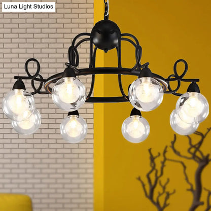 Rustic Mini Ball Clear Glass Pendant Light Fixture - 6/8-Light Hanging Chandelier in Black