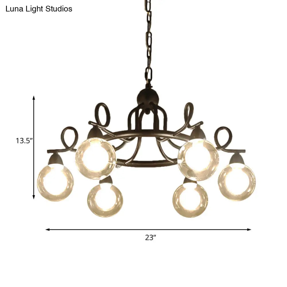 Rustic Mini Ball Clear Glass Pendant Light Fixture - 6/8-Light Hanging Chandelier in Black