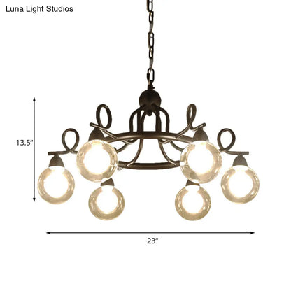 Rustic Mini Ball Clear Glass Pendant Light Fixture - 6/8-Light Hanging Chandelier in Black