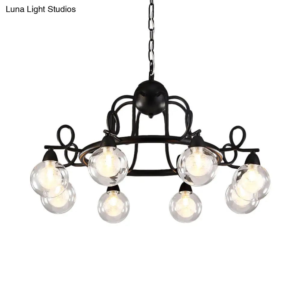 Rustic Mini Ball Clear Glass Pendant Light Fixture - 6/8-Light Hanging Chandelier in Black