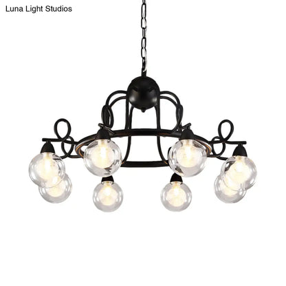 Rustic Mini Ball Clear Glass Pendant Light Fixture - 6/8-Light Hanging Chandelier in Black