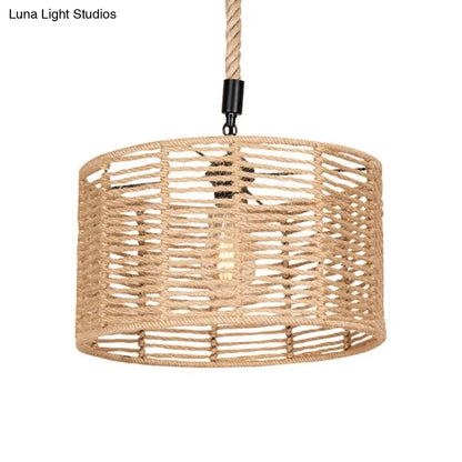 Rustic Natural Rope Drum Pendant Ceiling Lamp with 1 Bulb - Brown Finish | Perfect for Restaurants