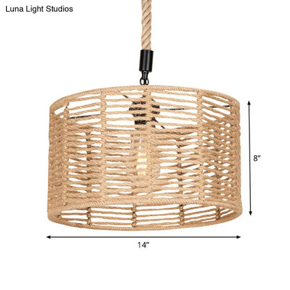 Rustic Natural Rope Drum Pendant Ceiling Lamp with 1 Bulb - Brown Finish | Perfect for Restaurants