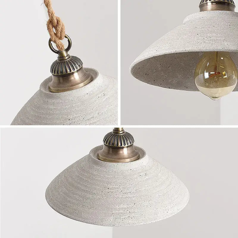 Rustic off white ceramic pendant light with concrete texture brass fixture and exposed bulb for cement loft style decorbites pendant light