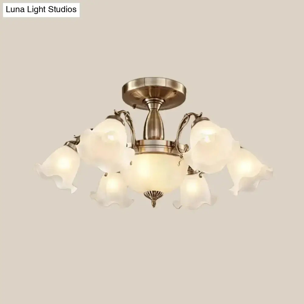 DecorBites™ DecorBites™ Rustic Opal Frosted Glass Ruffled Ceiling Mount Chandelier - Bronze/Copper with 8 Bulbs