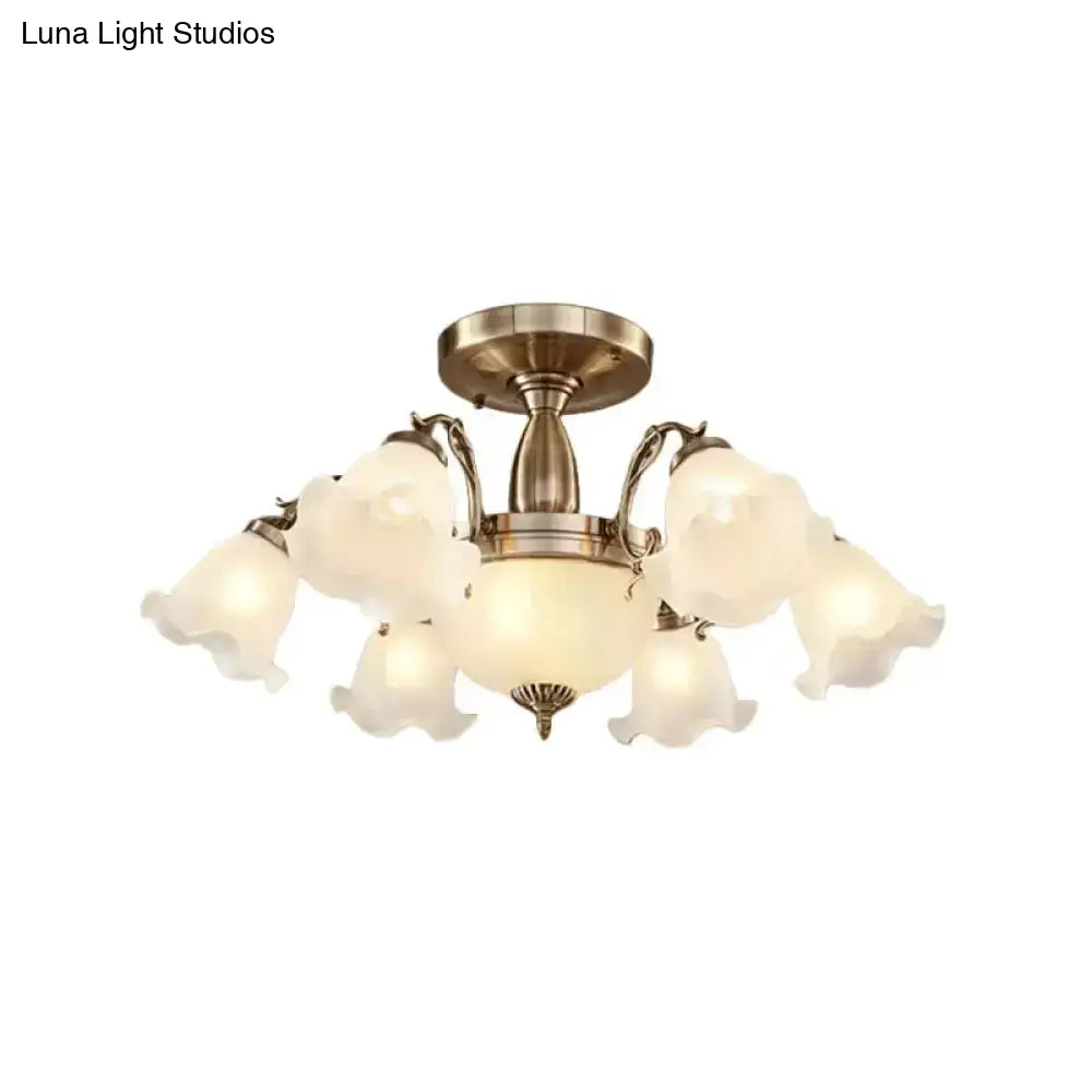 DecorBites™ DecorBites™ Rustic Opal Frosted Glass Ruffled Ceiling Mount Chandelier - Bronze/Copper with 8 Bulbs