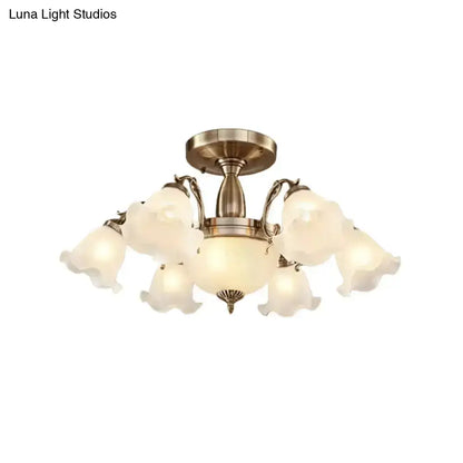 DecorBites™ DecorBites™ Rustic Opal Frosted Glass Ruffled Ceiling Mount Chandelier - Bronze/Copper with 8 Bulbs