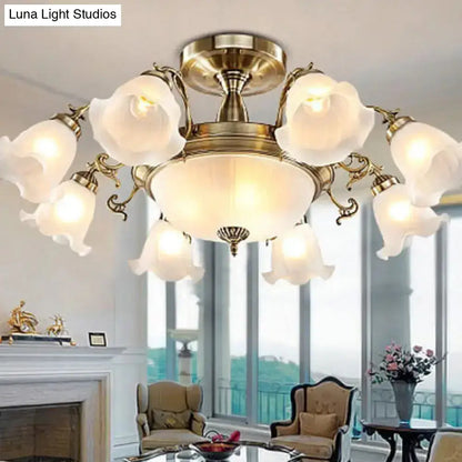 DecorBites™ DecorBites™ Rustic Opal Frosted Glass Ruffled Ceiling Mount Chandelier - Bronze/Copper with 8 Bulbs