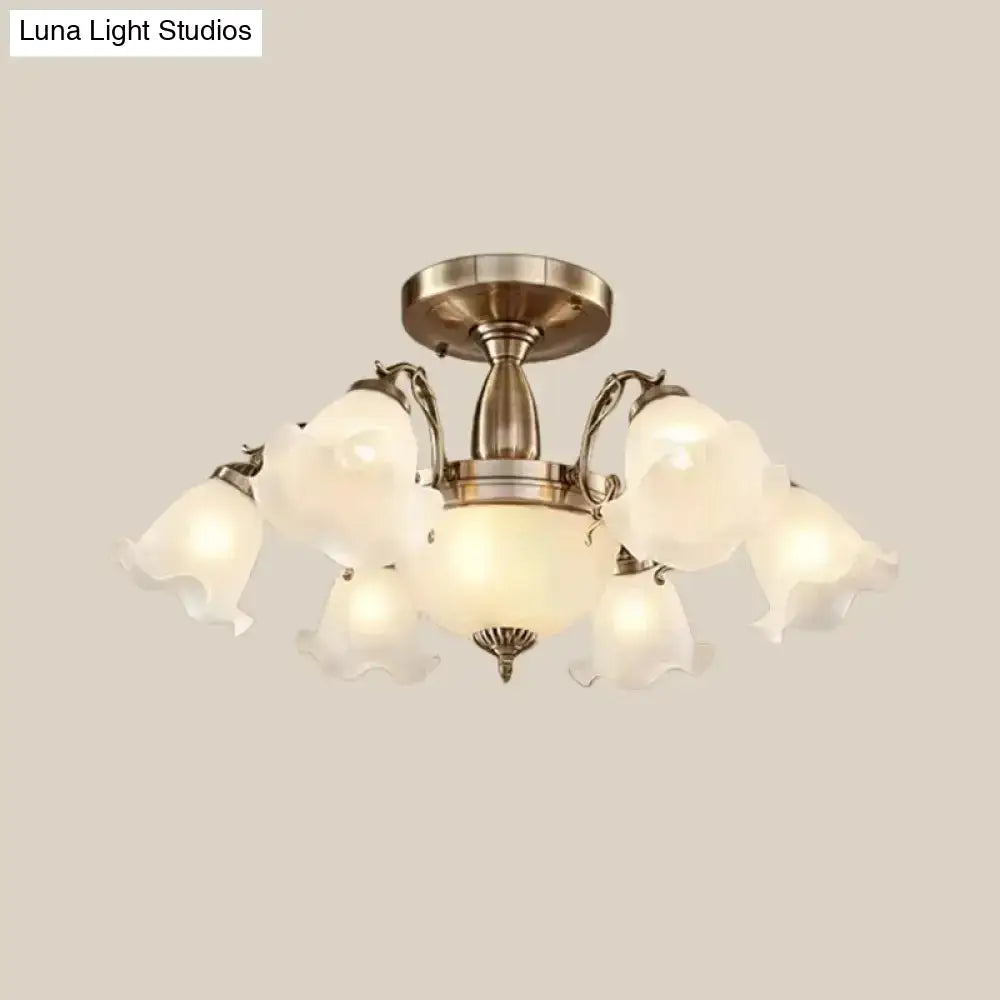 DecorBites™ DecorBites™ Rustic Opal Frosted Glass Ruffled Ceiling Mount Chandelier - Bronze/Copper with 8 Bulbs