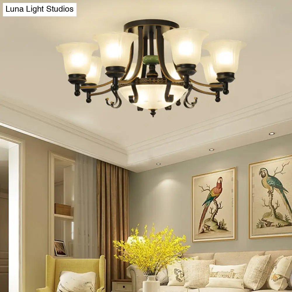 ديكوربايتس™ مصباح سقف على شكل زهرة من زجاج الأوبال الريفي مع حامل شبه مسطح - 9/11/13 مصابيح لغرفة المعيشة