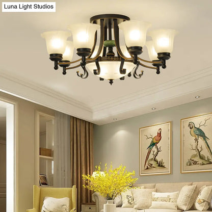 ديكوربايتس™ مصباح سقف على شكل زهرة من زجاج الأوبال الريفي مع حامل شبه مسطح - 9/11/13 مصابيح لغرفة المعيشة