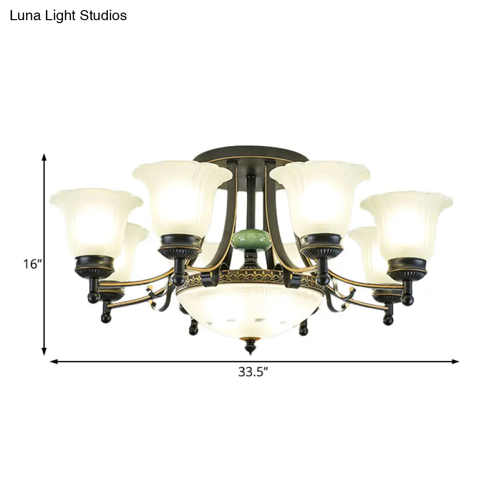 ديكوربايتس™ مصباح سقف على شكل زهرة من زجاج الأوبال الريفي مع حامل شبه مسطح - 9/11/13 مصابيح لغرفة المعيشة
