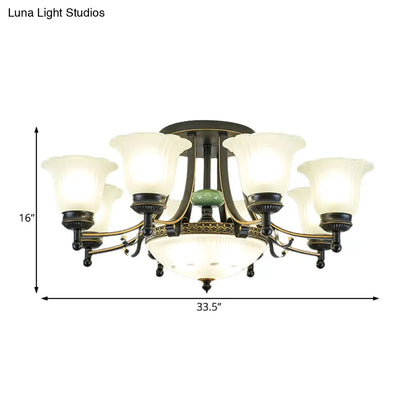 ديكوربايتس™ مصباح سقف على شكل زهرة من زجاج الأوبال الريفي مع حامل شبه مسطح - 9/11/13 مصابيح لغرفة المعيشة