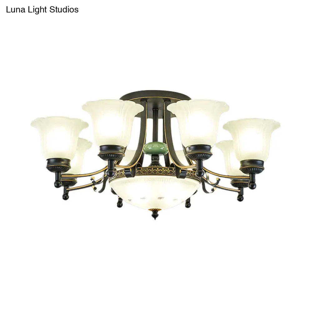 ديكوربايتس™ مصباح سقف على شكل زهرة من زجاج الأوبال الريفي مع حامل شبه مسطح - 9/11/13 مصابيح لغرفة المعيشة