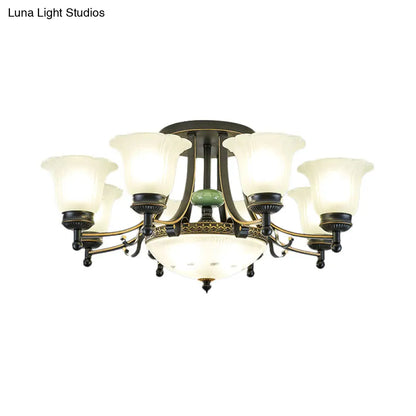 ديكوربايتس™ مصباح سقف على شكل زهرة من زجاج الأوبال الريفي مع حامل شبه مسطح - 9/11/13 مصابيح لغرفة المعيشة