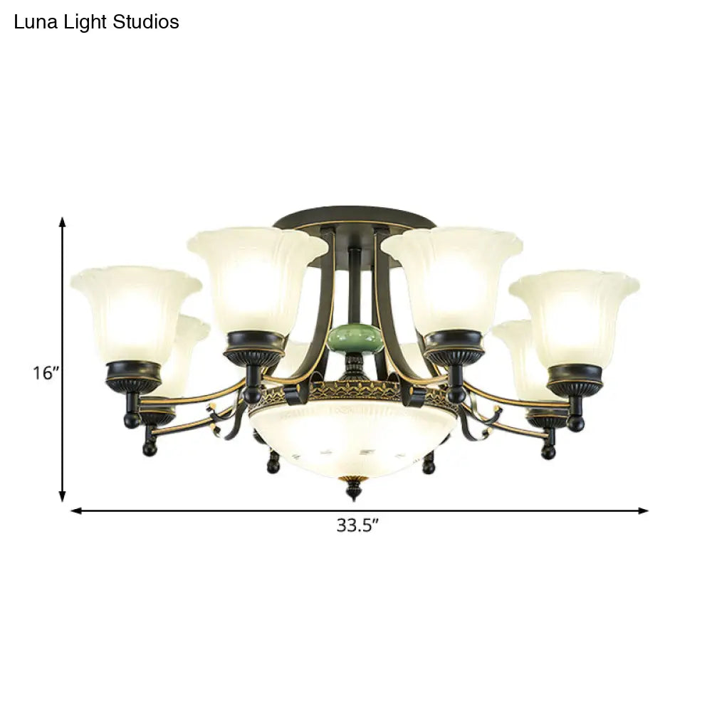 ديكوربايتس™ مصباح سقف على شكل زهرة من زجاج الأوبال الريفي مع حامل شبه مسطح - 9/11/13 مصابيح لغرفة المعيشة