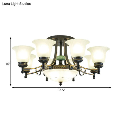ديكوربايتس™ مصباح سقف على شكل زهرة من زجاج الأوبال الريفي مع حامل شبه مسطح - 9/11/13 مصابيح لغرفة المعيشة