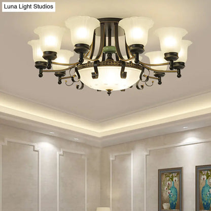 ديكوربايتس™ مصباح سقف على شكل زهرة من زجاج الأوبال الريفي مع حامل شبه مسطح - 9/11/13 مصابيح لغرفة المعيشة