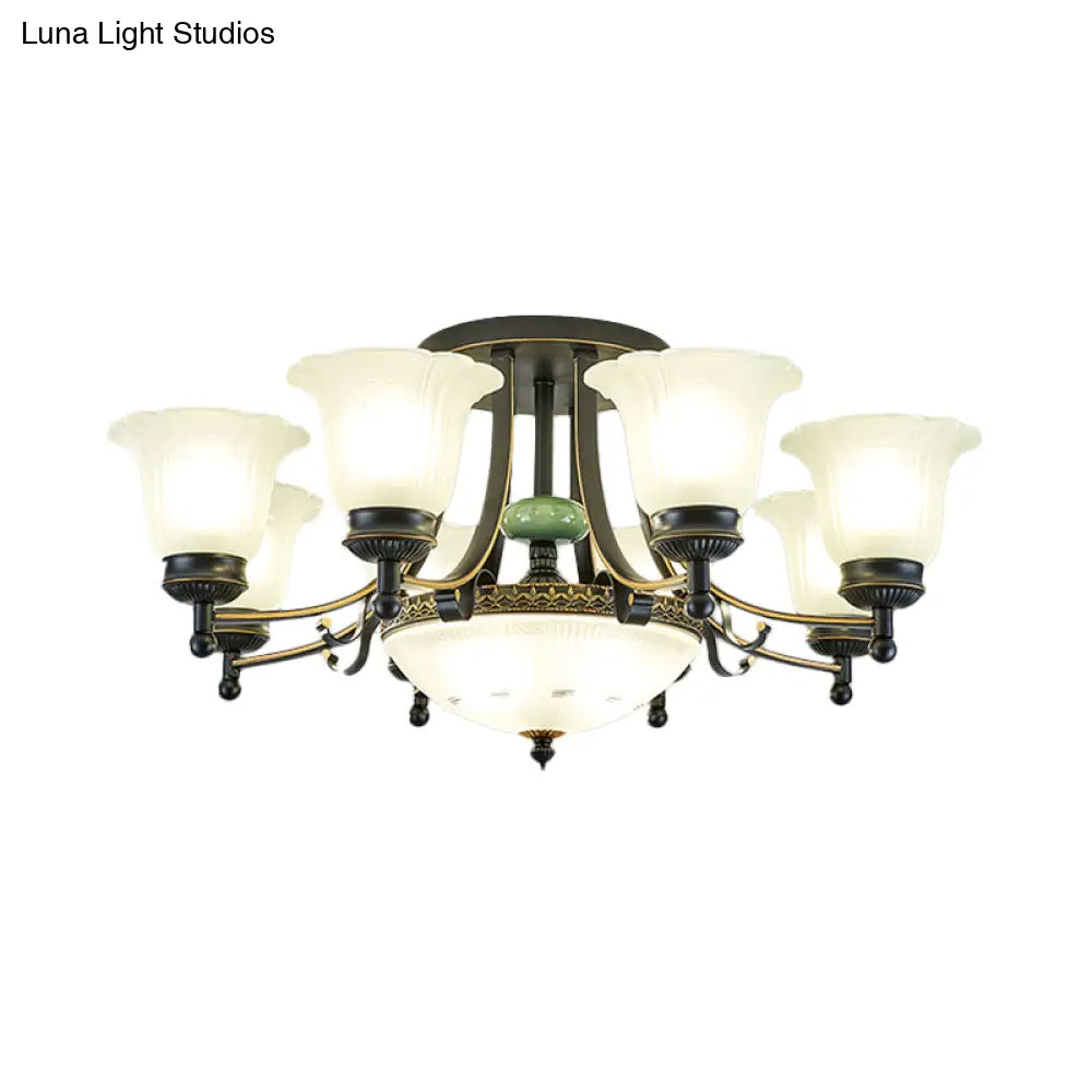 ديكوربايتس™ مصباح سقف على شكل زهرة من زجاج الأوبال الريفي مع حامل شبه مسطح - 9/11/13 مصابيح لغرفة المعيشة