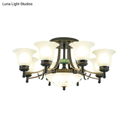 ديكوربايتس™ مصباح سقف على شكل زهرة من زجاج الأوبال الريفي مع حامل شبه مسطح - 9/11/13 مصابيح لغرفة المعيشة