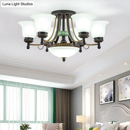 ديكوربايتس™ مصباح سقف على شكل زهرة من زجاج الأوبال الريفي مع حامل شبه مسطح - 9/11/13 مصابيح لغرفة المعيشة