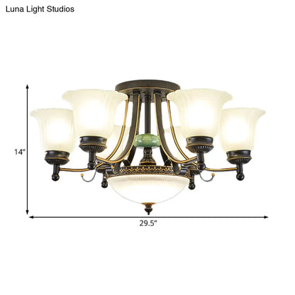ديكوربايتس™ مصباح سقف على شكل زهرة من زجاج الأوبال الريفي مع حامل شبه مسطح - 9/11/13 مصابيح لغرفة المعيشة