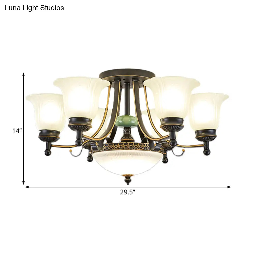 ديكوربايتس™ مصباح سقف على شكل زهرة من زجاج الأوبال الريفي مع حامل شبه مسطح - 9/11/13 مصابيح لغرفة المعيشة