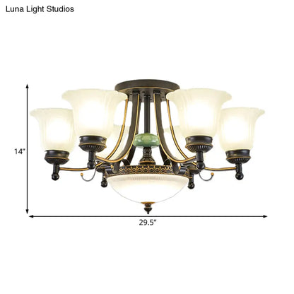 ديكوربايتس™ مصباح سقف على شكل زهرة من زجاج الأوبال الريفي مع حامل شبه مسطح - 9/11/13 مصابيح لغرفة المعيشة