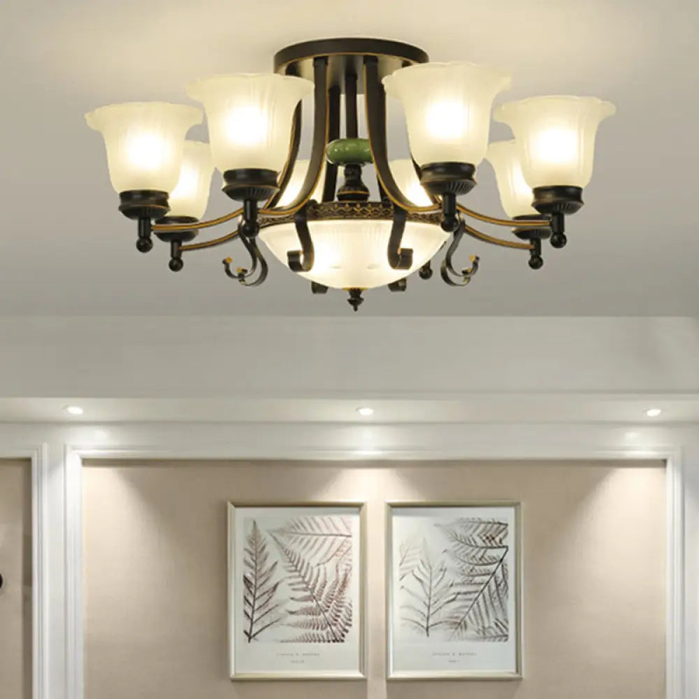 ديكوربايتس™ مصباح سقف على شكل زهرة من زجاج الأوبال الريفي مع حامل شبه مسطح - 9/11/13 مصابيح لغرفة المعيشة