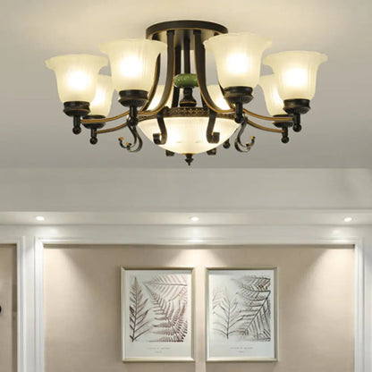 ديكوربايتس™ مصباح سقف على شكل زهرة من زجاج الأوبال الريفي مع حامل شبه مسطح - 9/11/13 مصابيح لغرفة المعيشة