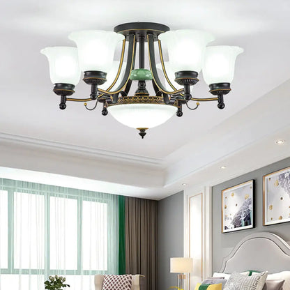 ديكوربايتس™ مصباح سقف على شكل زهرة من زجاج الأوبال الريفي مع حامل شبه مسطح - 9/11/13 مصابيح لغرفة المعيشة