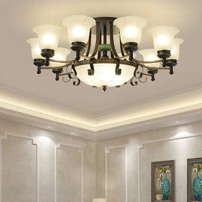 ديكوربايتس™ مصباح سقف على شكل زهرة من زجاج الأوبال الريفي مع حامل شبه مسطح - 9/11/13 مصابيح لغرفة المعيشة