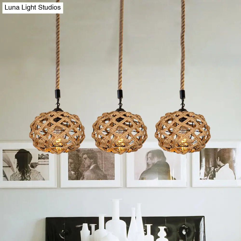 Rustic Oval Pendant Light with Cross-Woven Rope and Multiple Bulbs for Kitchen or Bar Area