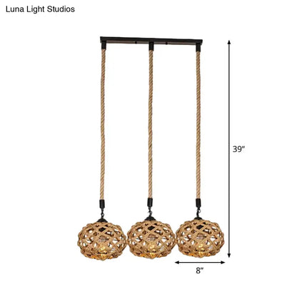 Rustic Oval Pendant Light with Cross-Woven Rope and Multiple Bulbs for Kitchen or Bar Area