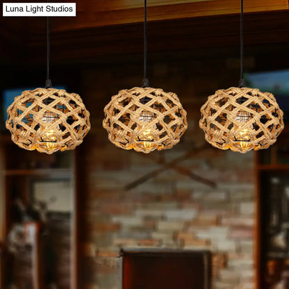 Rustic Oval Pendant Light with Cross-Woven Rope and Multiple Bulbs for Kitchen or Bar Area