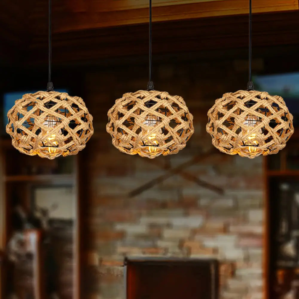 Rustic Oval Pendant Light with Cross-Woven Rope and Multiple Bulbs for Kitchen or Bar Area