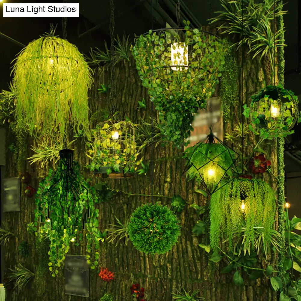 Rustic Pendant Lamp with Artistic Plant Design and Colorful Options - Perfect for Cafes and Homes