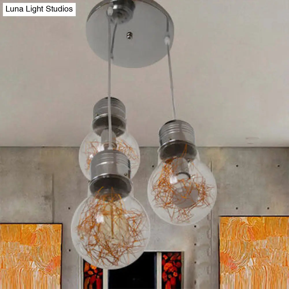 Rustic Pendant Lighting with 3 Clear Glass Shades and Round Silver/Gold Canopy