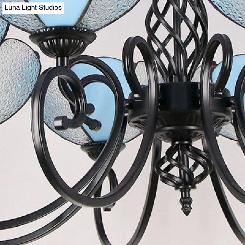 Rustic Petal Shape Chandelier - Light Blue and Clear Glass Shade - 8-Light Pendant Light for Hallway