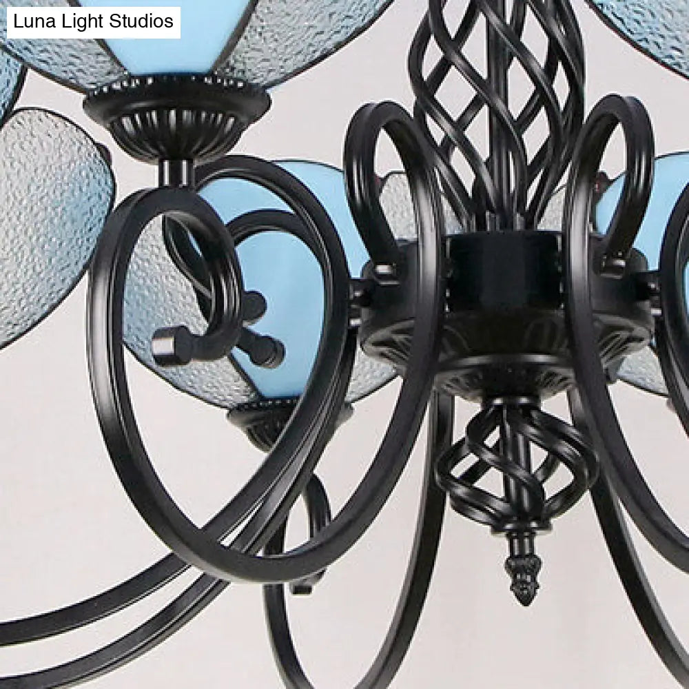 Rustic Petal Shape Chandelier - Light Blue and Clear Glass Shade - 8-Light Pendant Light for Hallway