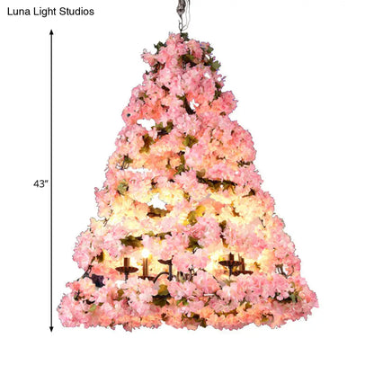 Rustic Pink Blooming Christmas Tree Chandelier: Wine Club LED Pendant Light with Metallic Finish