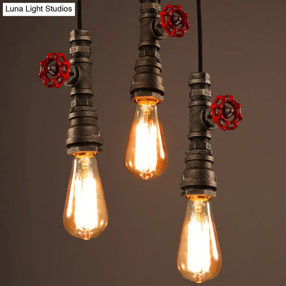 Rustic Piping Pendant Light - Iron Suspension Fixture with Valve Décor