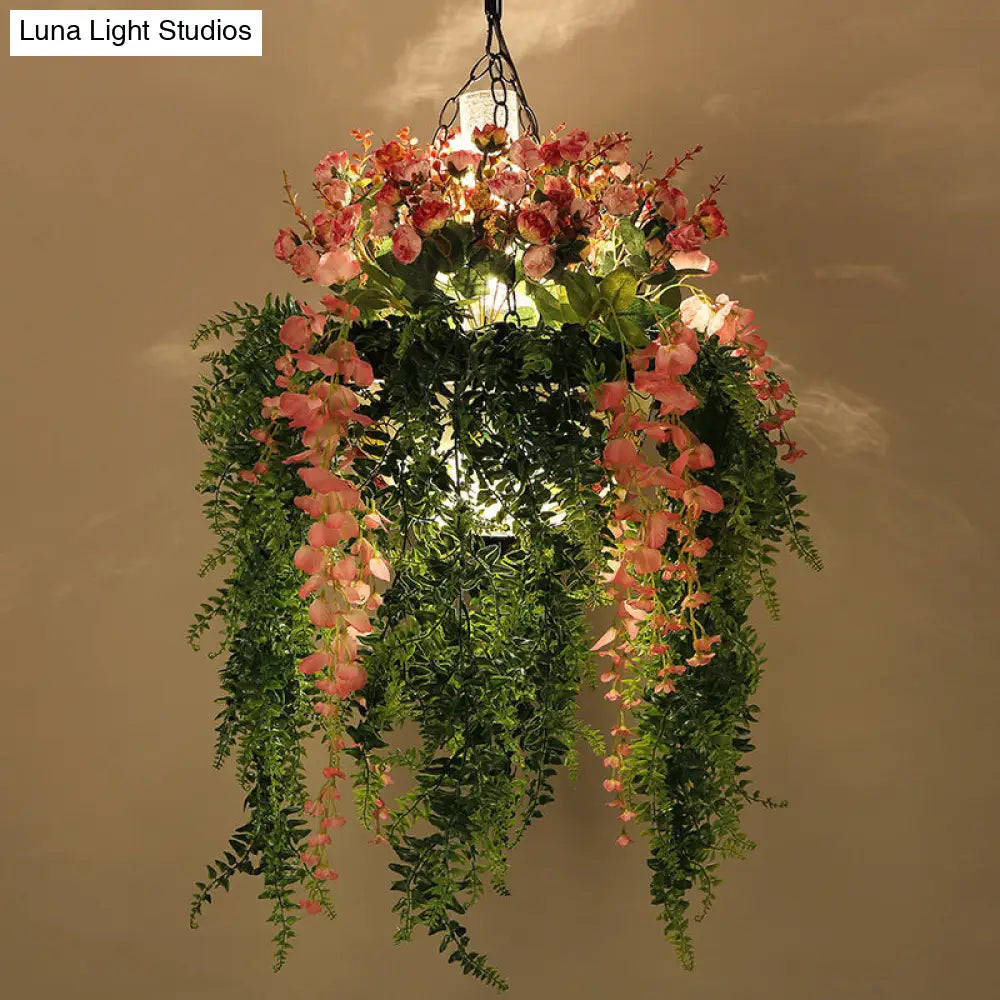 Rustic Plant Chandelier - Metallic 4-Head Suspension Pendant for Restaurants